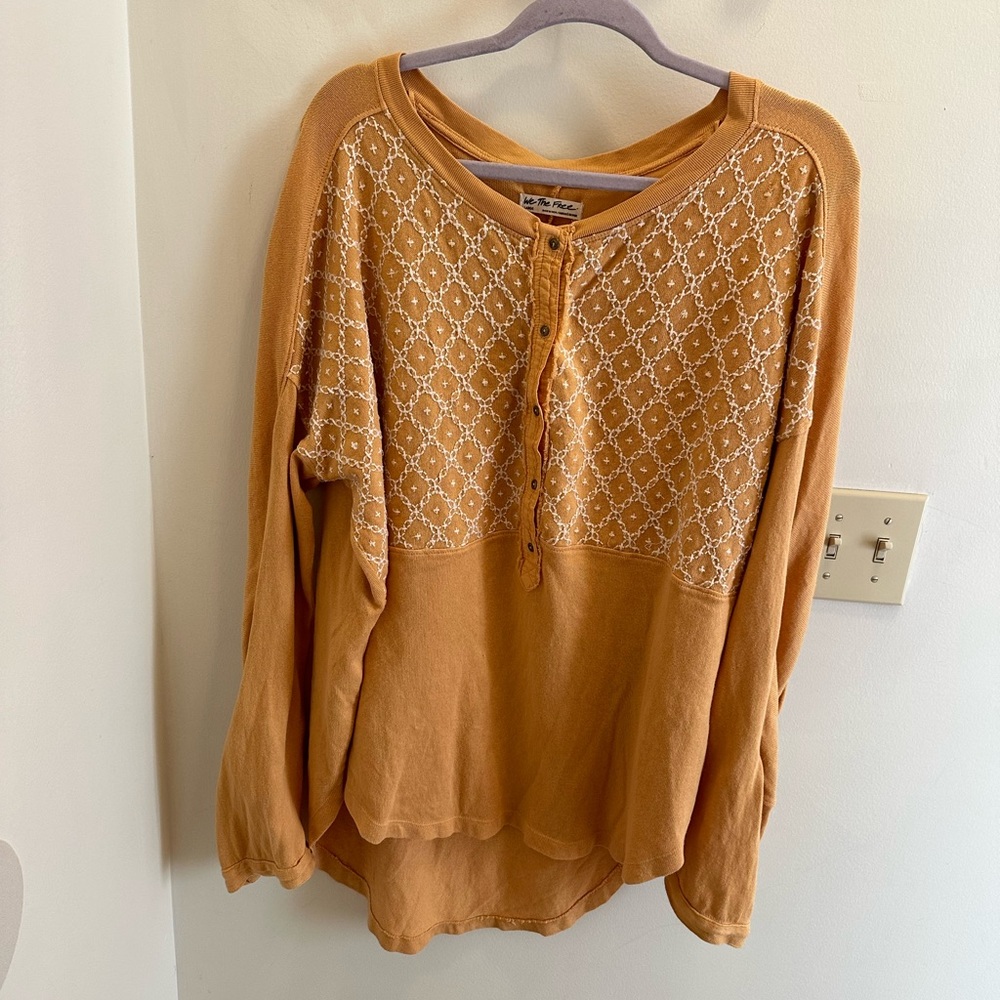 free people 100% cotton embroidered henley oversized tunic